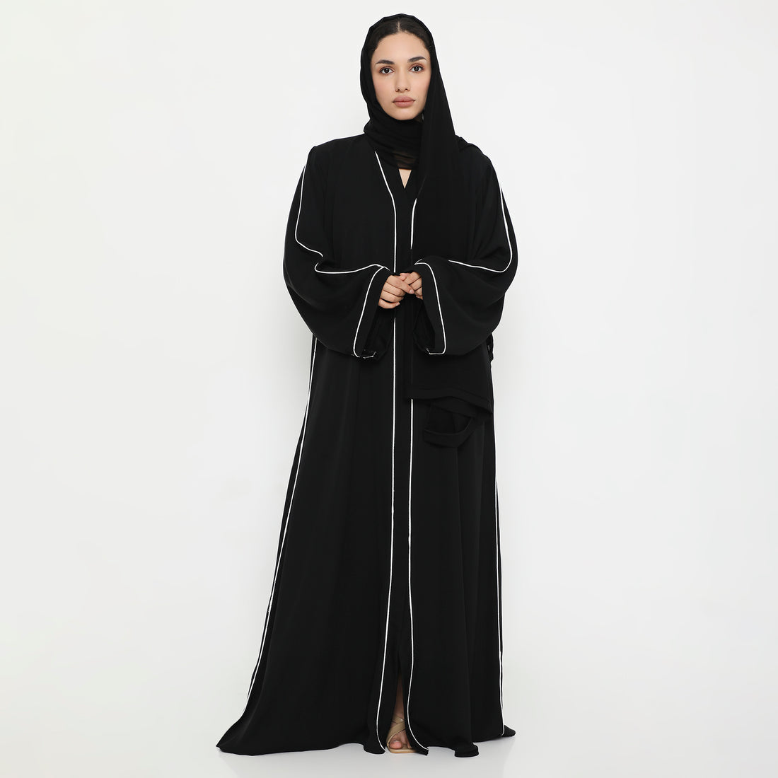 Classic Matte Front Close With Piping Abaya-( A Line)