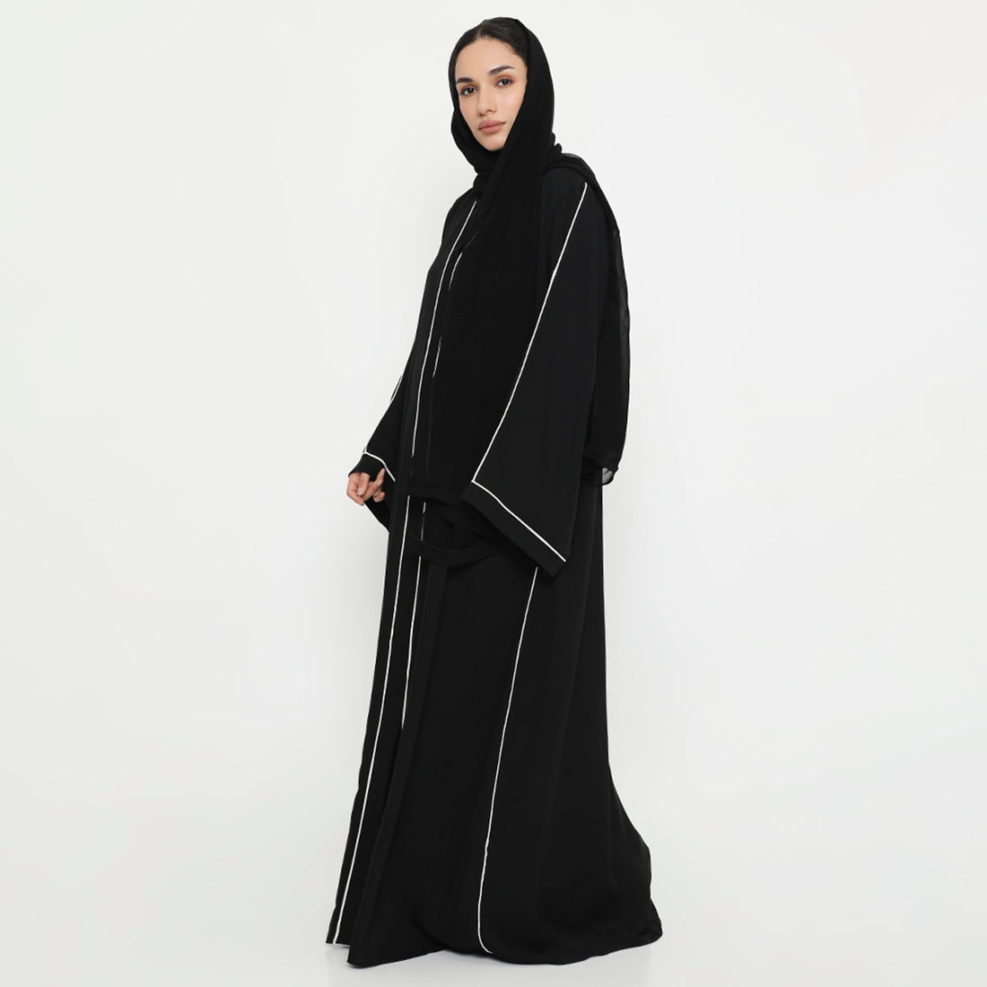 Classic Matte Front Close With Piping Abaya-( A Line)