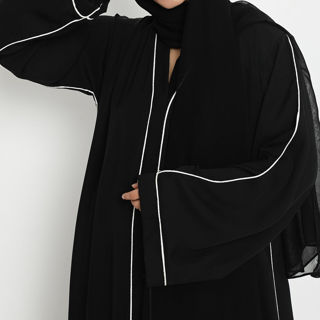 Classic Matte Front Close With Piping Abaya-( A Line)