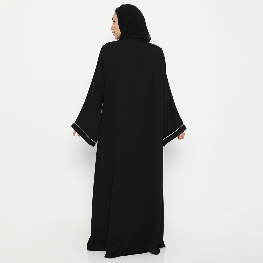 Classic Matte Front Close With Piping Abaya-( A Line)