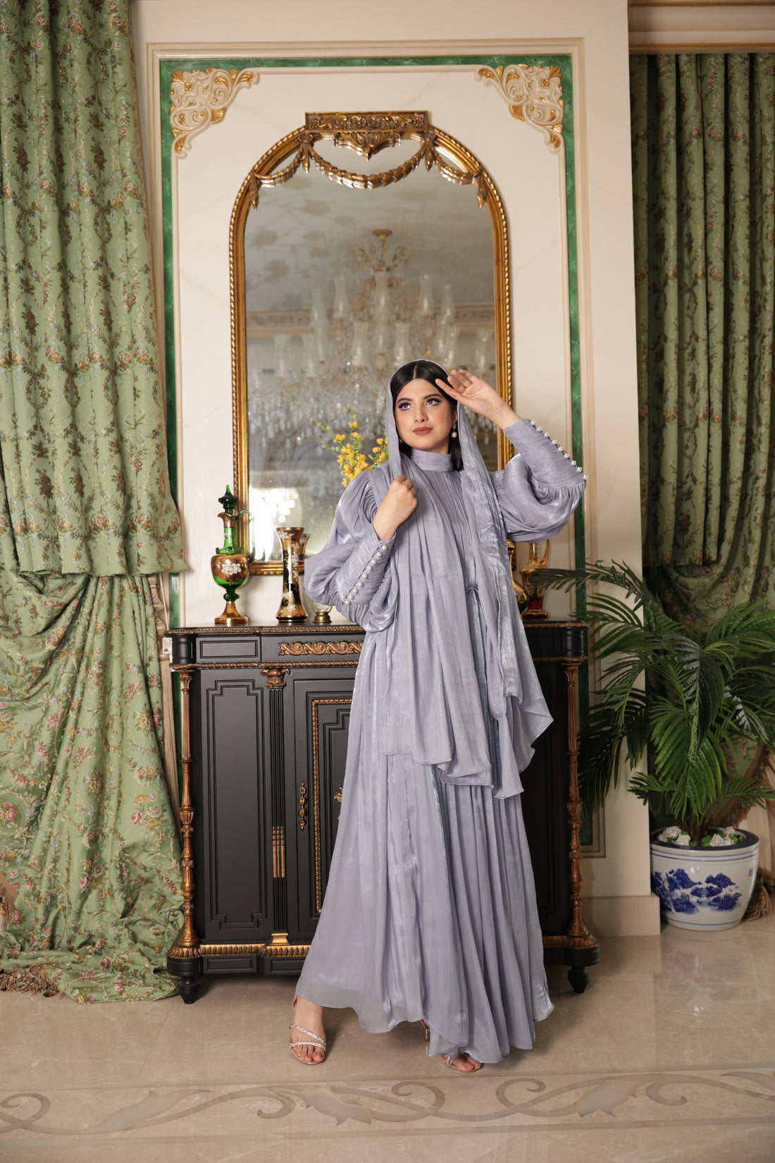 Big Kuff Organza Abaya( Slate Grey)