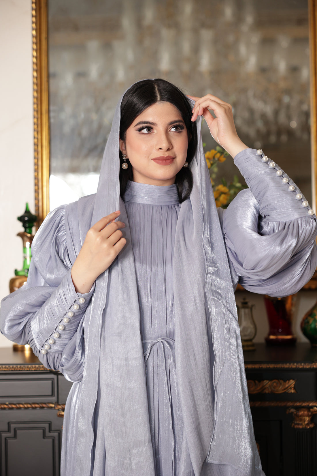 Big Kuff Organza Abaya( Slate Grey)