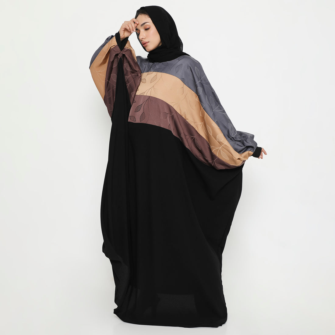 Tri-Contrast Kaftan Abaya-SK712