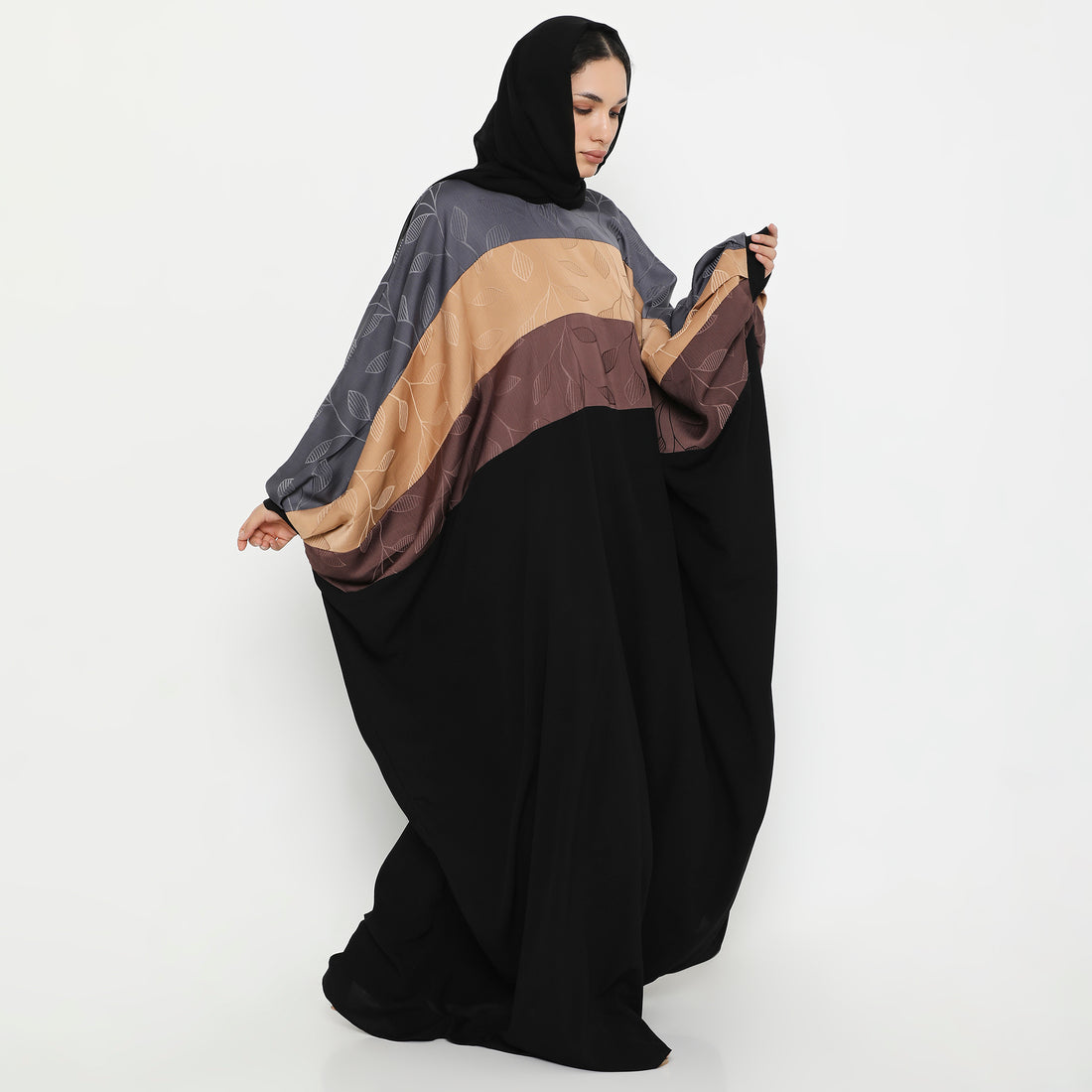 Tri-Contrast Kaftan Abaya-SK712