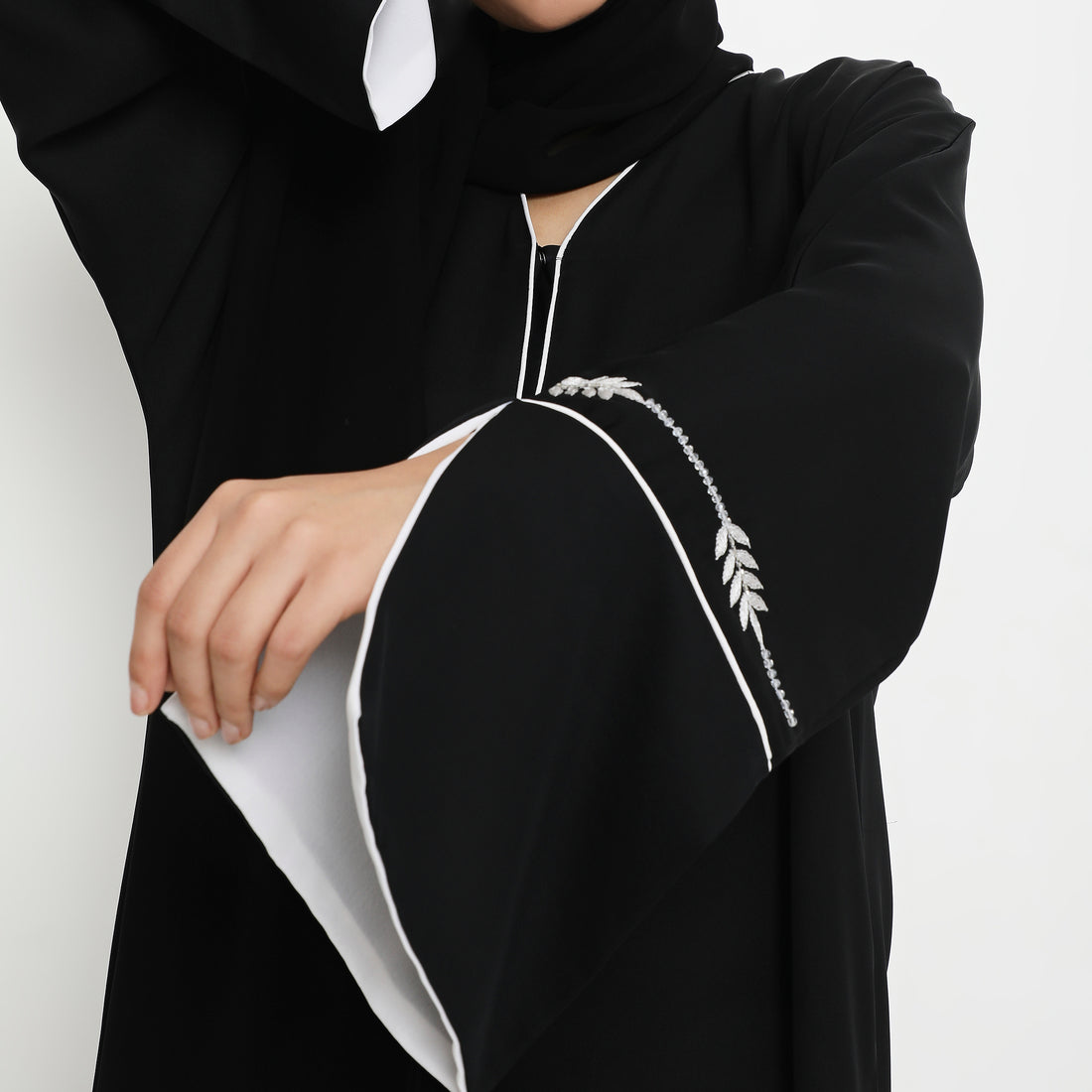 Night Black Cut Sleeves Classic Abaya-SK31