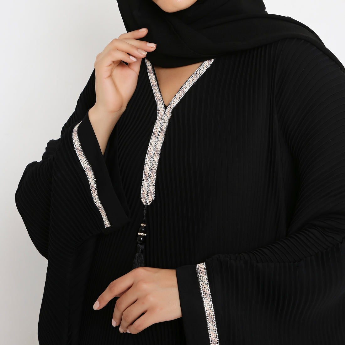 Black Pleated Arabian style abaya